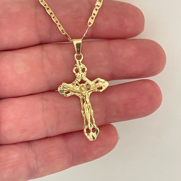 14k Gold Filled Crucifix Valentino Necklace Cadena con crucifijo - Picture 1 of 7